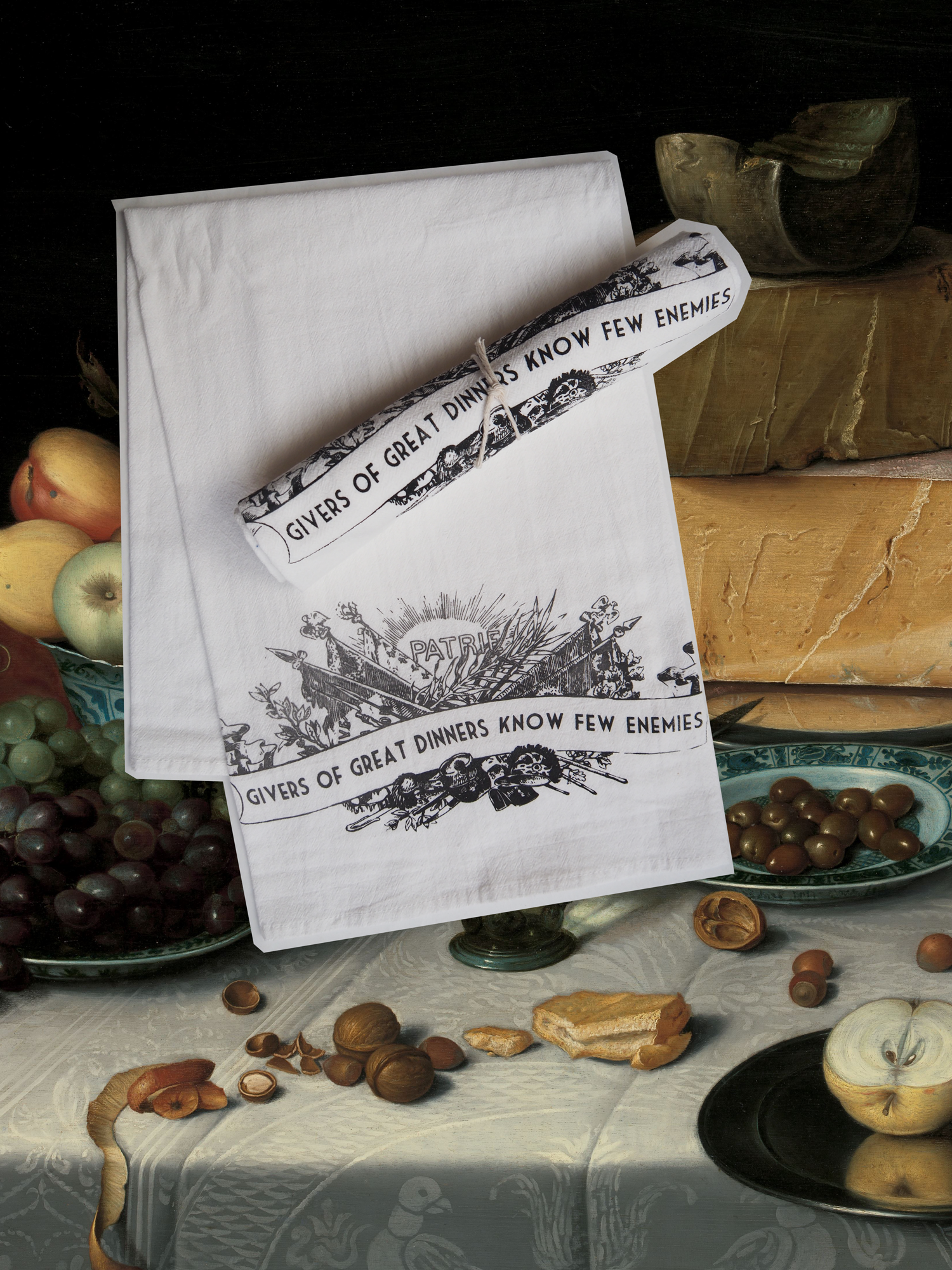 'Givers of Great Dinners Know Few Enemies' Tea Towel