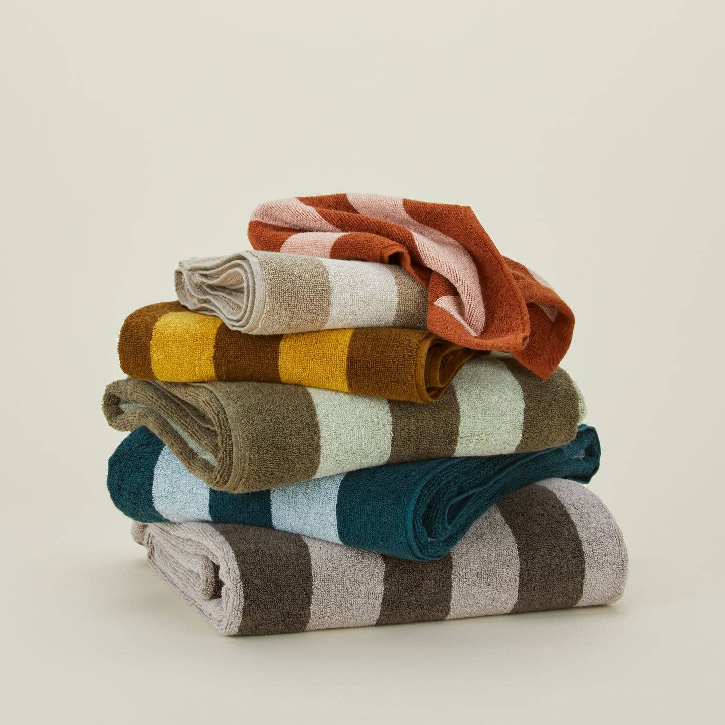 HAND TOWEL STRIPED TERRY TOWELS - LIGHT GREY/DARK GREY