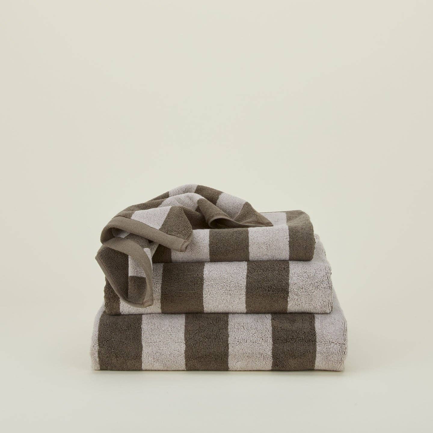 HAND TOWEL STRIPED TERRY TOWELS - LIGHT GREY/DARK GREY