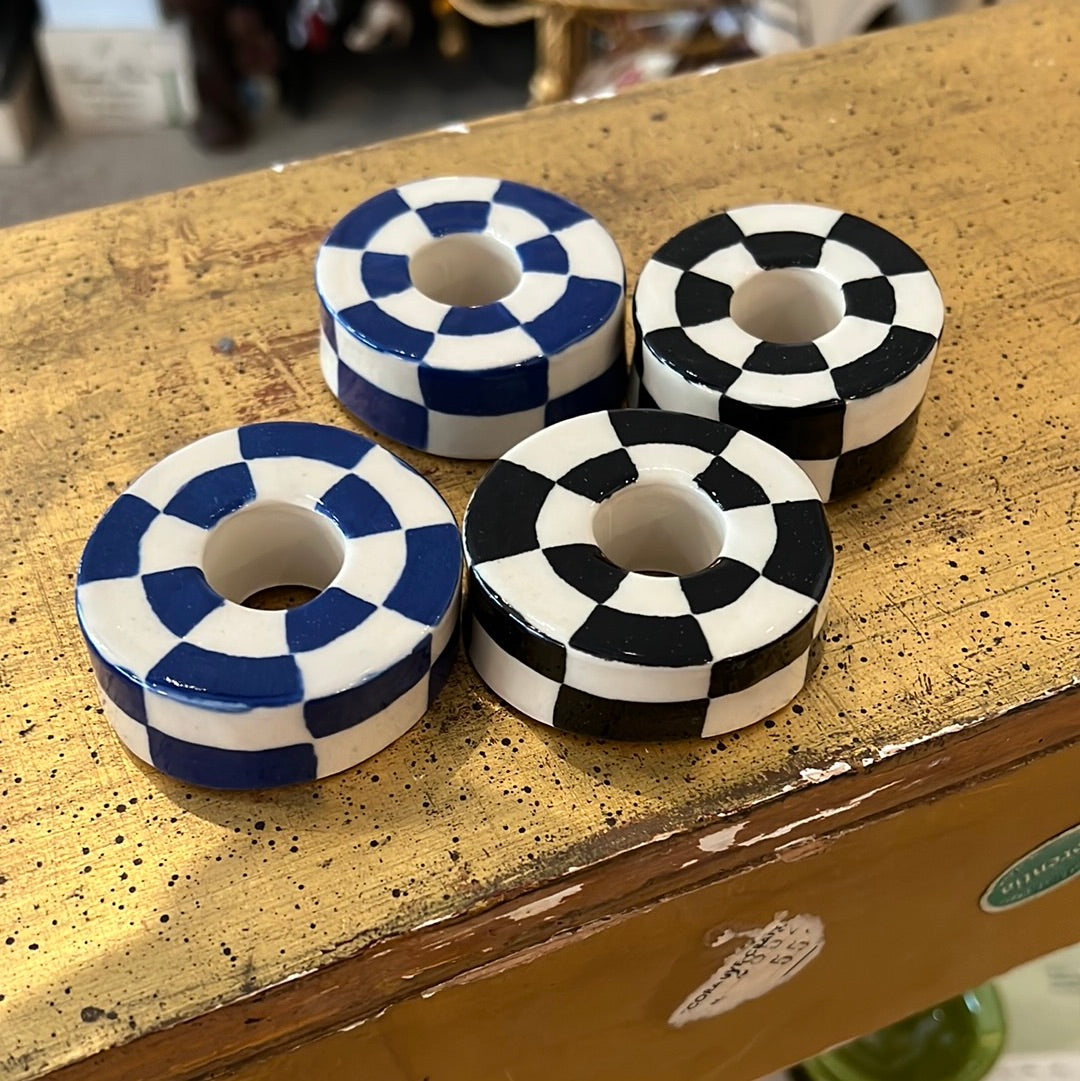 Checkered taper candle holders