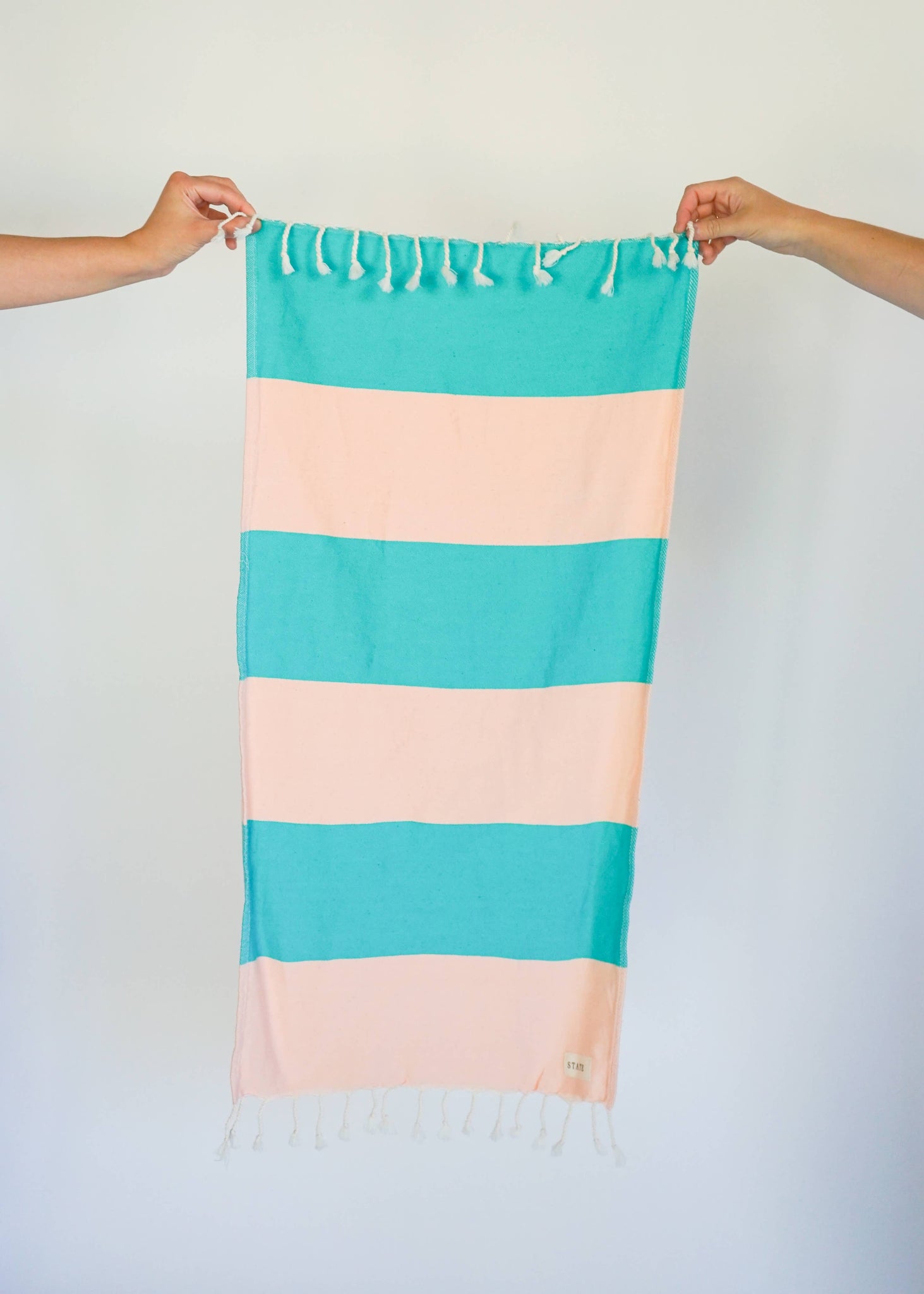 WIDE STRIPE TURKISH HAND TOWEL / MALIBU